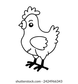 Easter cute chicken in line art, Easter cute chicken vector illustration in line art style