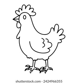 Easter cute chicken in line art, Easter cute chicken vector illustration in line art style