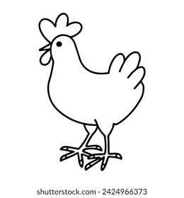 Easter cute chicken in line art, Easter cute chicken vector illustration in line art style