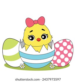 Easter Cute Chicken Vector Illustration
