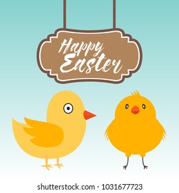 Easter Cute Chicks with Happy Easter Plate Gradient Background