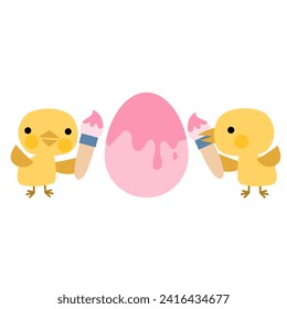 Easter cute chicks with painted eggs, Welcome spring season