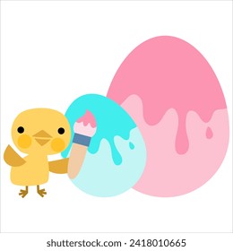 Easter cute chicks with painted eggs, Welcome spring season