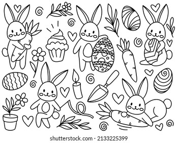 Easter cute Doodle Line Art Collection