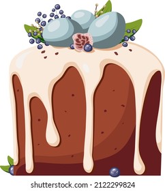 Easter cute element. Cake with blueberry and easter eggs.  Happy spring.