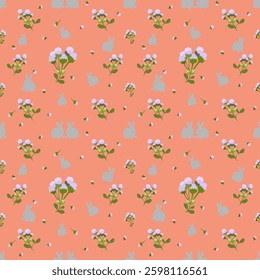 Easter cute flowers. Vector of gentle Easter bunnies. Spring concept. 