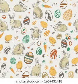 Easter cute hand drawn doodle seamless vector pattern