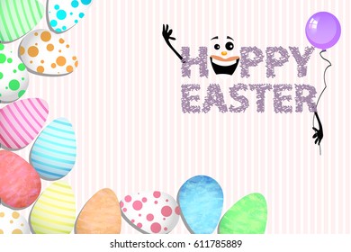 Easter cute illustration for your design. Eggs on a striped background and an inscription