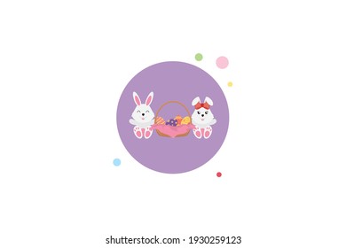 Easter Cute Rabbit Basket Circle Bubble Icon