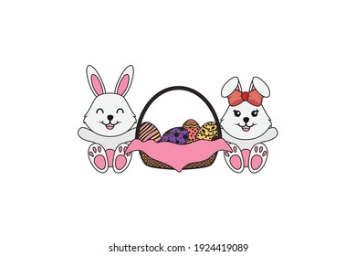 Icono de la línea de relleno de la cesta de conejo de Semana Santa