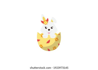 Easter Cute Rabbit Egg Shell Yellow Vector Icon