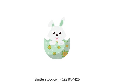 Easter Cute Rabbit Egg Shell Green Vector Icon
