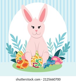 easter cute rabbit and eggs