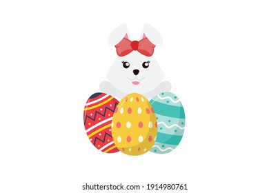Easter Cute Rabbit Eggs Vector Icon