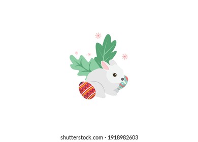 Easter Cute Rabbit Flower Vector Icon