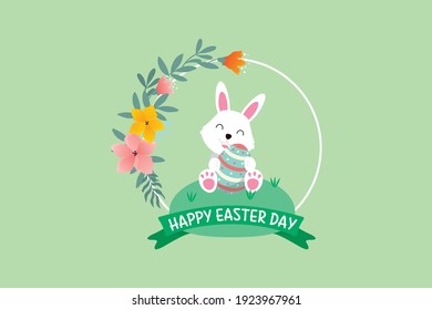 Easter Cute Rabbit Green Illustration