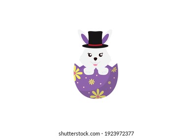 Easter Cute Rabbit Magic Hat Vector Icon