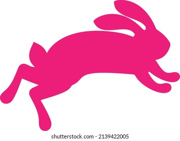 Easter cute rabbit silhouette. Cheerful rabbit runs, jumps and somersaults. Funny hare. Zodiac sign. Easter traditions. Mid autumn Festival. Vector cartoon illustration.