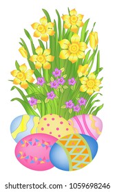 Easter daffodils dyed eggs