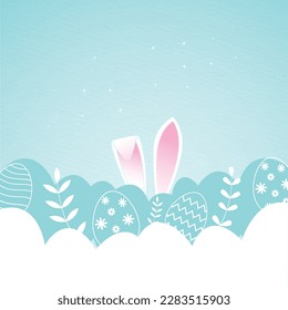 Easter day Background Design with Colorful decorated Eggs and Bunny ears