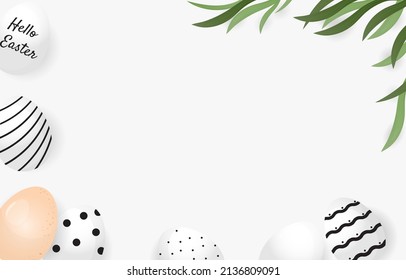 Easter day background with easter egg and leaves. Vector illustration