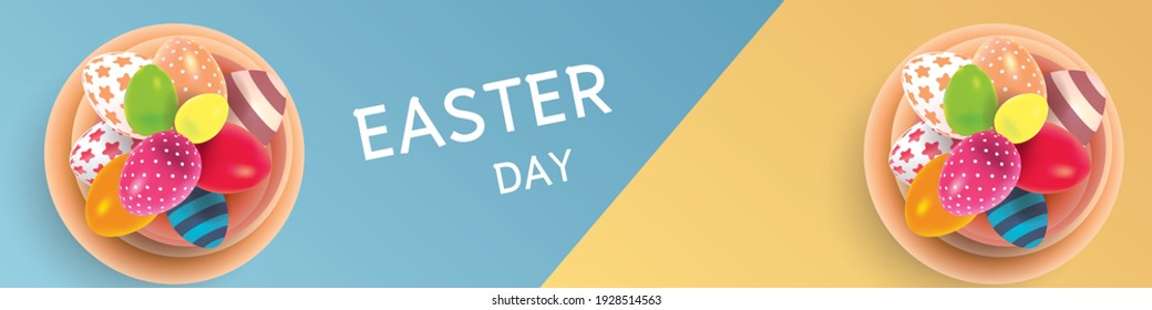 banner web de fondo de Semana Santa postcard planilla de huevo colorida iluminador vectorial en primavera de abril