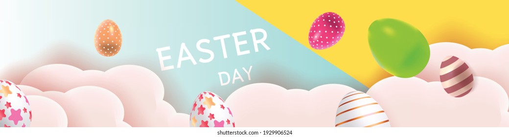 easter day background web banner postcard colorful egg template vector illustation on april spring season