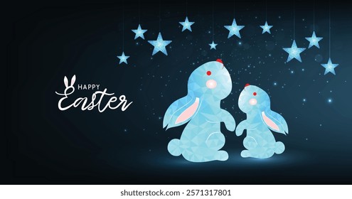 Easter day background.Trendy Easter on a blue background. Greeting card with text Happy Easter. Vector illustration.	