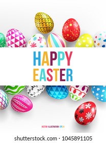 Easter Day banner background template with Colorful Painted Easter Eggs and space for your text.Vector illustration EPS10