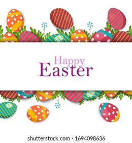Plantilla de fondo de banner del Día de Pascua con Huevos de Pascua pintados de color y espacio para su texto.Ilustración vectorial
