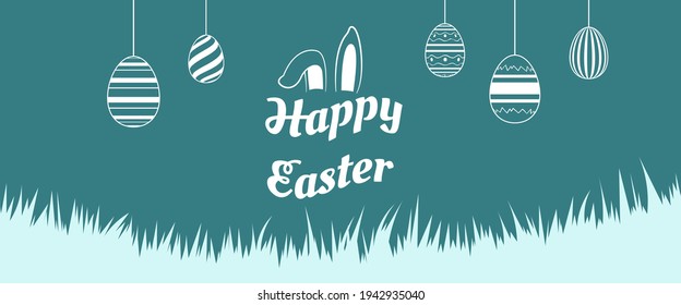 Easter day banner design. Cyan background color with egg illustration. Usable for Website, background, and banner.