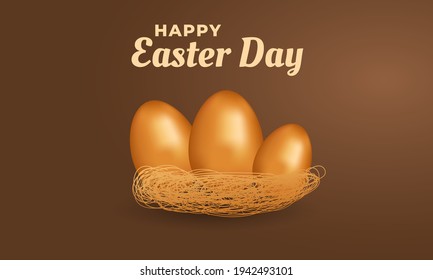 Easter day banner design. Egg and nest realistic illustration. Usable for Website, background, and banner.