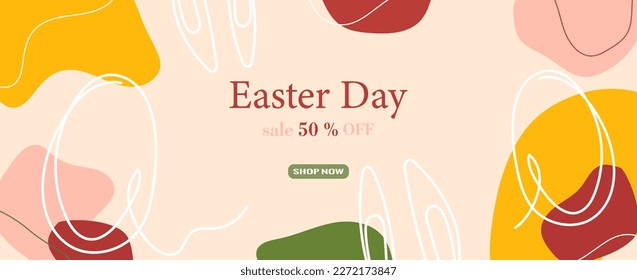 Easter Day banner design. Minimal line art composition.