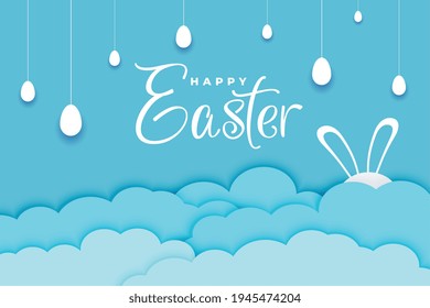 easter day banner in paper style and blue color