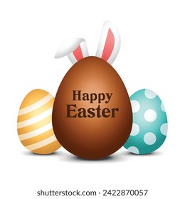 Easter day banner vector illustration in modern 3d realistic style. Eggs and bunny or rabbit ears decoration for greeting card, ads, promotion, seasonal holiday sale, special offer template.