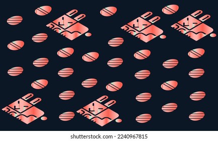 easter day black background with eggs and rabbit pattern. Vector Illustration with place for your text
