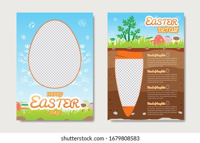 Easter day brochure or poster vector template with colorful background.