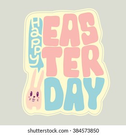 Easter day bunny illustration with typography design/ Happy Easter day greetings/ Hand drawn illustrations of rabbit/ Rabbit cartoon character design