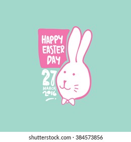 Easter day bunny illustration with typography design/ Happy Easter day greetings/ Hand drawn illustrations of rabbit/ Rabbit cartoon character design