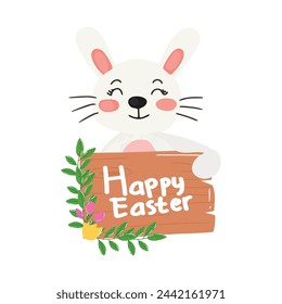 easter day with bunny and wooden board 