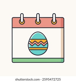 Easter day calendar flat icon, vector sign, colorful pictogram isolated on white background. Calendar page with Easter egg symbol, logo illustration vector. 