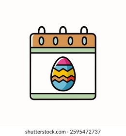 Easter day calendar flat icon, vector sign, colorful pictogram isolated on white background. Calendar page with Easter egg symbol, logo illustration vector. 