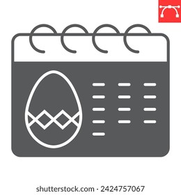 Easter day calendar glyph icon, holiday and planner, easter date vector icon, vector graphics, editable stroke solid sign, eps 10.