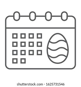Easter day calendar thin line icon, easter and holiday, easter date sign, vector graphics, a linear pattern on a white background, eps 10