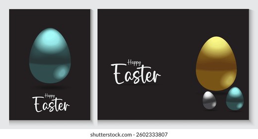 Easter day card, poster, flayer and banner template with Easter eggs in the nest on green, blue, yellow, white and pink background.Greetings and presents for Easter Day with copy space in flat styling