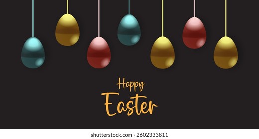 Easter day card, poster, flayer and banner template with Easter eggs in the nest on green, blue, yellow, white and pink background.Greetings and presents for Easter Day with copy space in flat styling