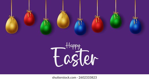 Easter day card, poster, flayer and banner template with Easter eggs in the nest on green, blue, yellow, white and pink background.Greetings and presents for Easter Day with copy space in flat styling