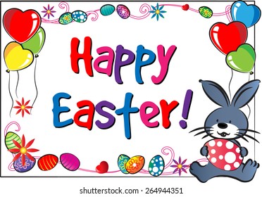 Easter Day card with rabbit and balloons