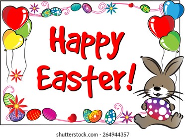 Easter Day card with rabbit and balloons