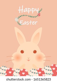 Easter day card. Rabbit smile and egg easter. Vector illustration.